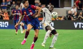 Action shot of Real Madrid vs Barcelona